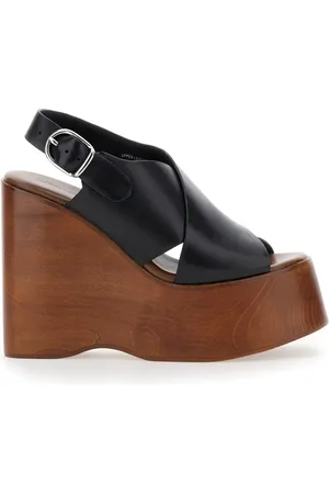 Jeffrey Campbell Buty, Kobieta, Czarny, 38 EU, Czarne Krzyżowane Koturny z Skóry dla Kobiet