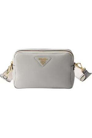 Prada Torebki, Kobieta, Szary, ONE SIZE, Szara skórzana torba na ramię z elementami w kolorze złota
