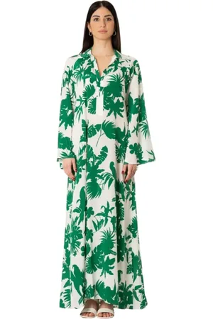 Max Mara Sukienki, Kobieta, Zielony, XL, Jedwabna sukienka w biało-zielone wzory