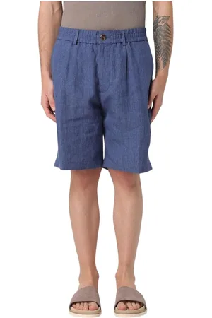 Brunello Cucinelli Szorty, Mężczyzna, Niebieski, M, Denim, Luźne lniane szorty