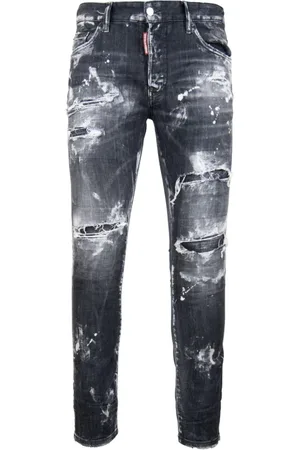 Dsquared2 Jeansy, Mężczyzna, Szary, M, Męskie Jeansyy z Guzikami i Skórzaną Naszywką