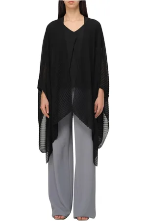 Emporio Armani Kurtki, Kobieta, Czarny, ONE SIZE, Szyfon, Czarna Chiffon Cape