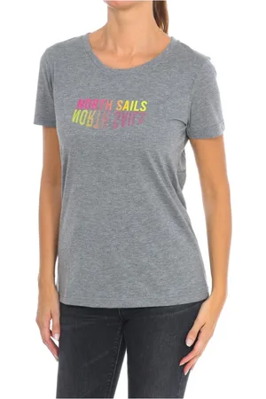 North Sails Koszulki, Kobieta, Szary, S, Bawełna, T-shirt z krótkim rękawem i ściągaczem na szyi