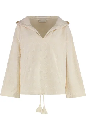 Tory Burch Bluzy, Kobieta, Beżowy, M, Nylon, Bluza z kapturem i wiązaniem w talii