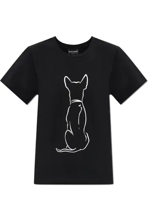 Emporio Armani Koszulki, Kobieta, Czarny, XS, Bawełna, We Love Dogs 27 T-shirt z elastycznej dzianiny dżersejowej