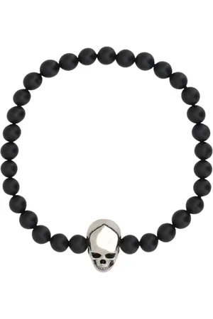 Alexander McQueen Akcesoria, Kobieta, Czarny, ONE SIZE, Czarny Bransoletka z Onyksowym Czaszką