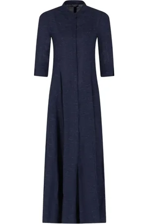 Emporio Armani Sukienki, Kobieta, Niebieski, L, Sukienka Chambray Trzy Czwarte Rękawy Przód Guzik Haftowane Logo