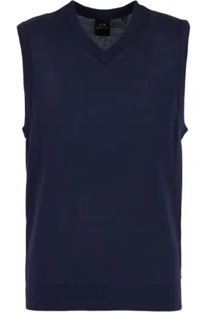 Armani Exchange Swetry, Mężczyzna, Niebieski, XL, Niebieski Sweter Bawełniany