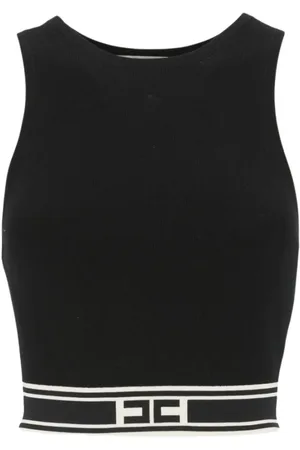 Elisabetta Franchi Koszulki, Kobieta, Czarny, L, Niebieski Dzianinowy Top Crop