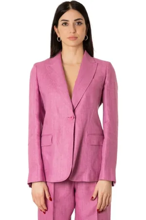 Max Mara Kurtki, Kobieta, Różowy, L, Bawełna, Marynarka lniana - Kolor Bouganville