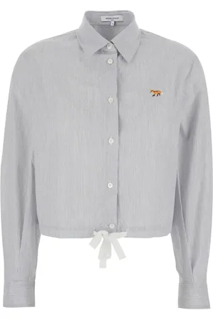 Maison Kitsuné Bluzki, Kobieta, Szary, 2XS, Szara Koszula z Naszywką Fox Logo