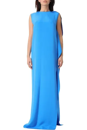 Max Mara Sukienki, Kobieta, Niebieski, L, Niebieska Sukienka Midi z Rozkloszowaną Spódnicą Elegancki Styl