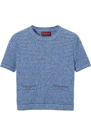 Gucci Koszulki, Kobieta, Niebieski, S, Elegancka Bawełniana Koszulka z Okrągłym Dekoltem i Kieszeniami