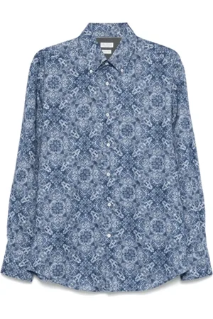 Brunello Cucinelli Koszule, Mężczyzna, Niebieski, L, Paisley Print Granatowa Koszula
