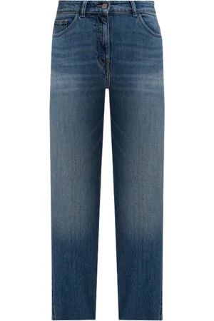 Twin-Set Jeansy, Kobieta, Niebieski, W32, Denim, Jeansyy Denim z Efektem Zarysowania Haftowanym Logo