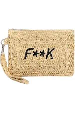 F**K Torebki, Kobieta, Beżowy, ONE SIZE, Pochette z logo i zamknięciem na zamek błyskawiczny