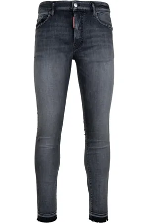 Dsquared2 Jeansy, Mężczyzna, Szary, M, Męskie Jeansyy z Guzikami i Skórzaną Naszywką
