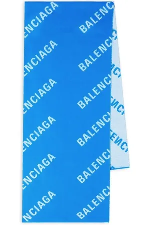 Balenciaga Akcesoria, Kobieta, Niebieski, ONE SIZE, Len, Niebiesko-Biały Szal z Logo