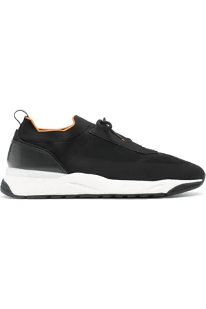 santoni Buty, Mężczyzna, Czarny, 41 EU, Czarne Dziane Sneakersy z Panelem