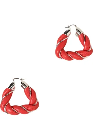 Bottega Veneta Akcesoria, Kobieta, Czerwony, ONE SIZE, Czerwone Skórzane Kolczyki Hoop Twist