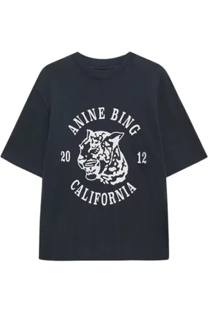 ANINE BING Koszulki, Kobieta, Czarny, XS, Bawełna, Avi Tee Collegiate Okrągły Dekolt T-shirt