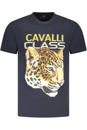 Roberto Cavalli Koszulki, Mężczyzna, Niebieski, M, Koszulka z nadrukiem z bawełny