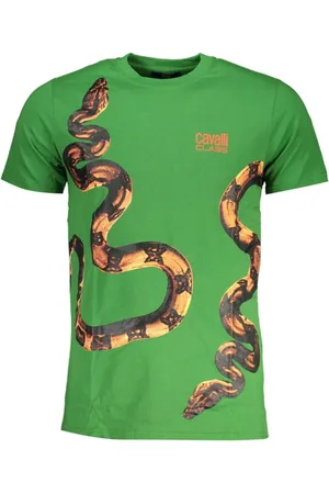 Roberto Cavalli Koszulki, Mężczyzna, Zielony, L, Zielony Bawełniany T-shirt z nadrukiem logo