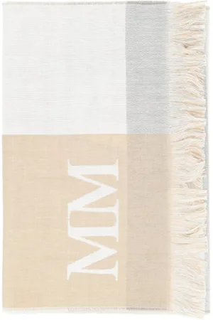 Max Mara Akcesoria, Kobieta, Beżowy, ONE SIZE, Beżowy Szal z Bawełny z Frędzlami