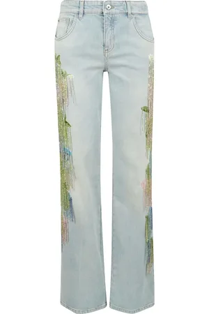 BLUMARINE Jeansy, Kobieta, Niebieski, S, Denim, Dżinsy z haftem ręcznie, regular fit