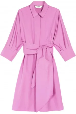 Max Mara Sukienki, Kobieta, Różowy, S, Sukienka Koszulowa z Rękawem Kimono z Bawełnianej Popeliny