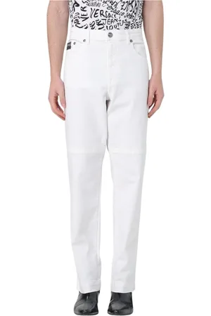 VERSACE Jeansy, Mężczyzna, Biały, W33, Białe Spodnie z Logo Straight-Leg