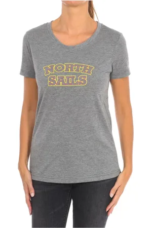 North Sails Koszulki, Kobieta, Szary, S, Bawełna, T-shirt z krótkim rękawem i ściągaczem na szyi