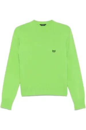 Balenciaga Swetry, Kobieta, Zielony, S, Len, Neonowa Zielona Sweter z Haftem