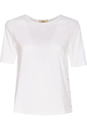 HERNO Koszulki, Kobieta, Biały, L, Bawełna, Monogramowa Bawełniana Koszulka z Szczegółami Lurex