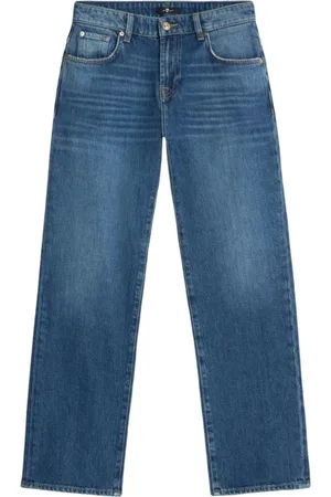 7 for all Mankind Jeansy, Kobieta, Niebieski, W28, Niebieskie Proste Jeansyy Zapięcie na Guziki Design