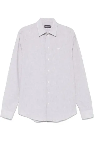 Emporio Armani Koszule, Mężczyzna, Szary, XL, Koszula w Paski dla Mężczyzn