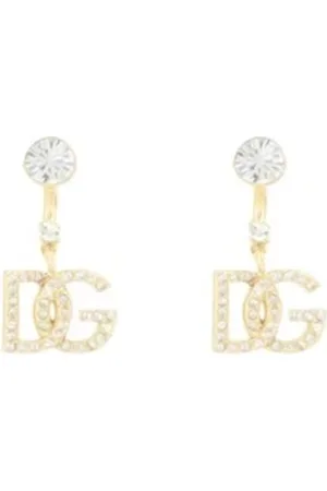 Dolce & Gabbana Akcesoria, Kobieta, Żółty, ONE SIZE, Wiszące Kolczyki z Logo ze Szlifem