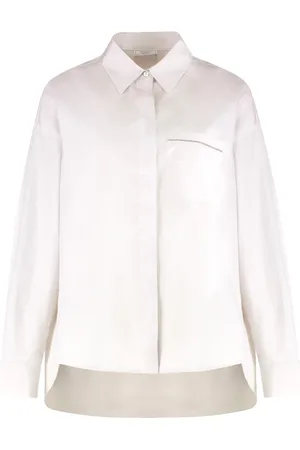 PESERICO SIGN Bluzki, Kobieta, Biały, S, Oversize Shirt z Haftami z Mikroelementami