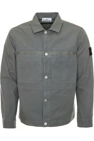 Stone Island Kurtki, Mężczyzna, Szary, M, Bawełna, Overshirt z kołnierzykiem Kent