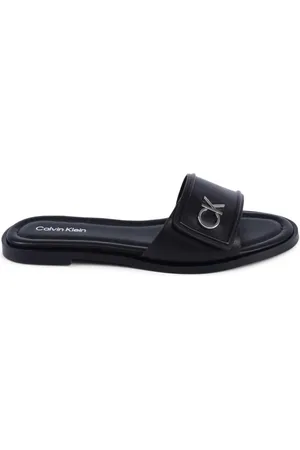 Calvin Klein Buty, Kobieta, Czarny, 39 EU, Czarne Skórzane Eleganckie Sandały Damskie