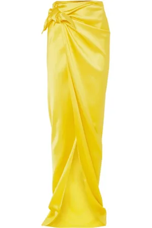 Balenciaga Spódnice, Kobieta, Żółty, S, Len, Żółta Spódnica Ołówkowa z Satyny