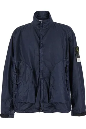 Stone Island Kurtki, Mężczyzna, Niebieski, L, Niebieska Kurtka z Wysokim Kołnierzem i Logiem Kompassu