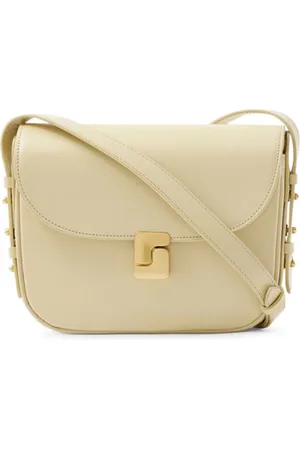 Soeur Torebki, Kobieta, Żółty, ONE SIZE, Żółta Skórzana Mini Torba z Złotym Zapięciem Monogramem