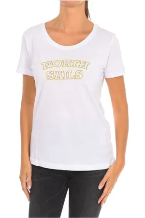 North Sails Koszulki, Kobieta, Biały, M, Bawełna, T-shirt z krótkim rękawem i ściągaczem na szyi