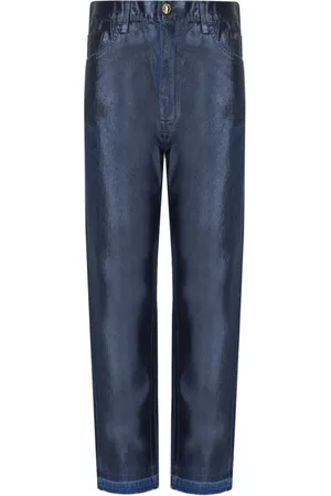 Elisabetta Franchi Jeansy, Kobieta, Niebieski, W27, Denim, Laminowane Baggy Jeansyy w Niebieskim Denimie
