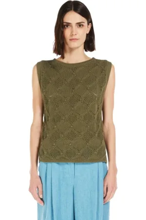 Max Mara Swetry, Kobieta, Zielony, XL, Argyle Bezrękawnik z bawełny