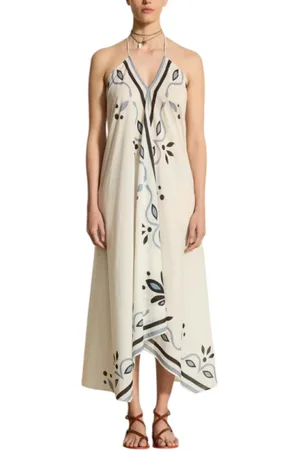 MARE DI LATTE Sukienki, Kobieta, Beżowy, ONE SIZE, Bawełna, Arabesque Biała Bawełniana Szata