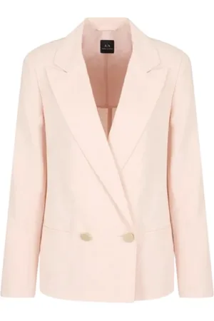 Emporio Armani Kurtki, Kobieta, Różowy, S, Lniana marynarka z podwójnym rzędem guzików