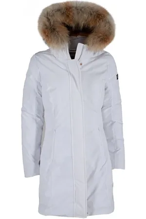 YES ZEE BY ESSENZA Płaszcze, Kobieta, Biały, M, Nylon, Biała Kurtka Damska z Kapturem z Futra