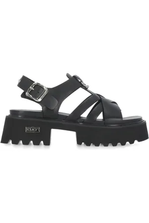 Cult Buty, Kobieta, Czarny, 36 EU, Czarne Skórzane Sandały z Paskiem na Ramię